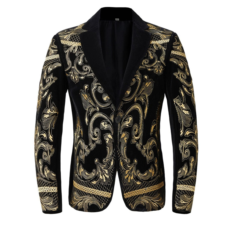 Luxury African Embroidery Cardigan Blazer Jacket Men Shawl Lapel Slim Fit