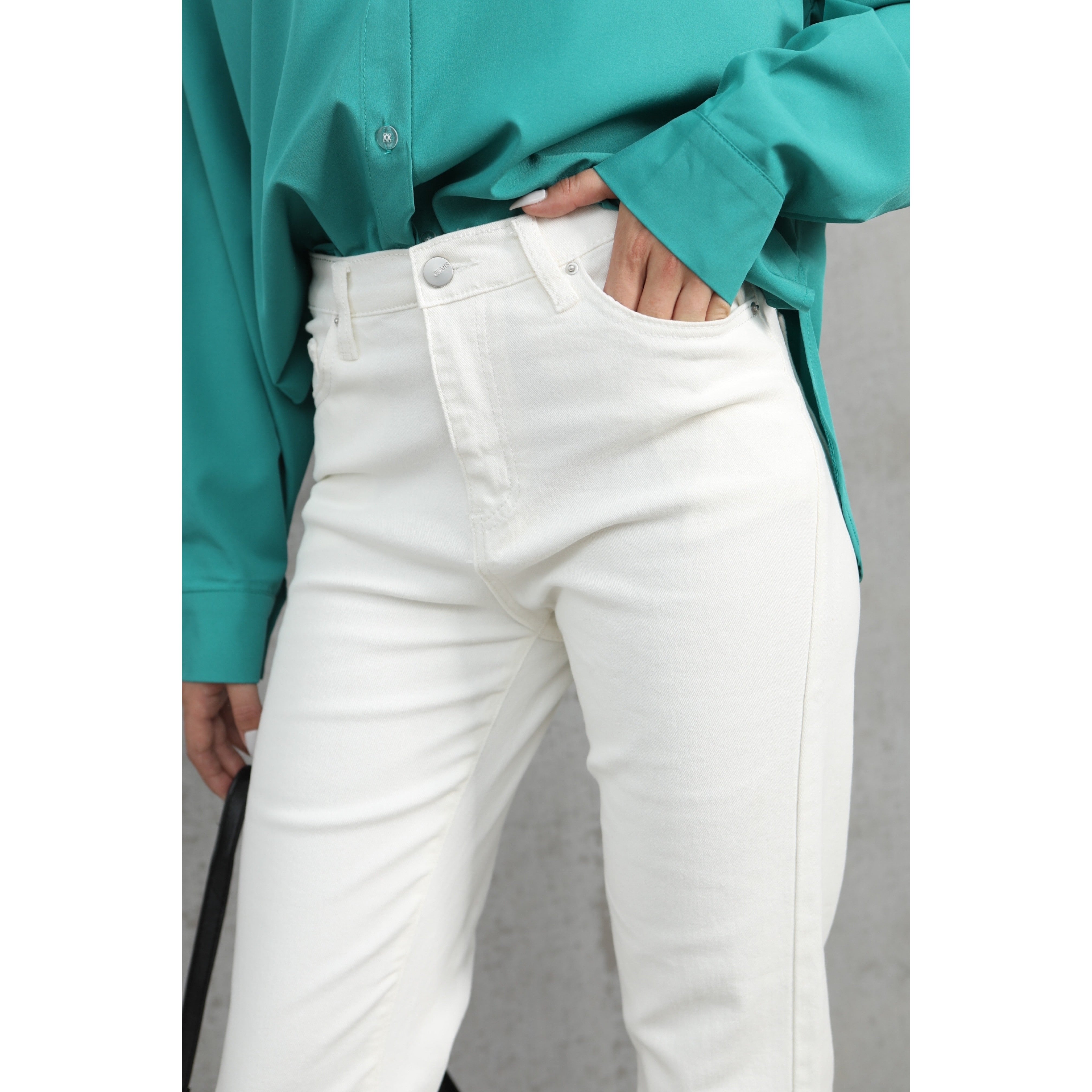 White Jeans Women Vintage Stretch High Waist Straight Wide Leg Denim