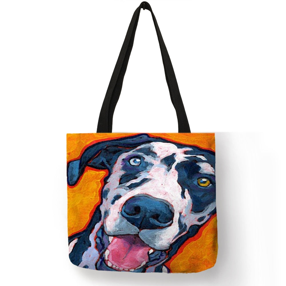 Customize Shopping Tote Greyhound Black Dog Print Women