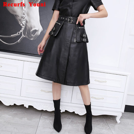 Female Punk Niche Skirt Winter Women 100% Leather
