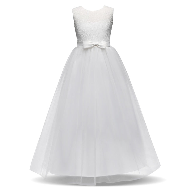 Vintage Flower Girl Princess Dress For Weddings Summer Kid Formal Bow Long