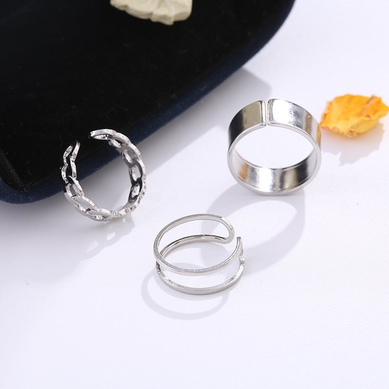 Punk Metal Geometry Circular Punk Rings Set Opening Index Finger