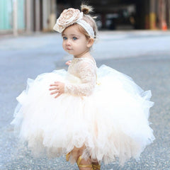 Champagne Tulle Baby Girls Baptism Dress 1st Birthday