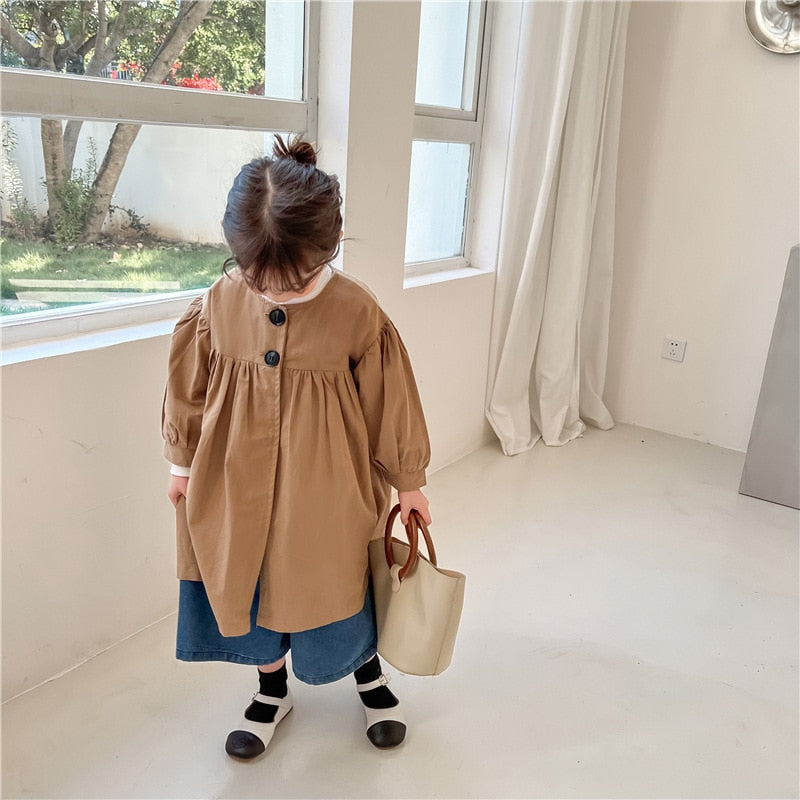 spring Korean style girls temperament round collar British style coat retro loose