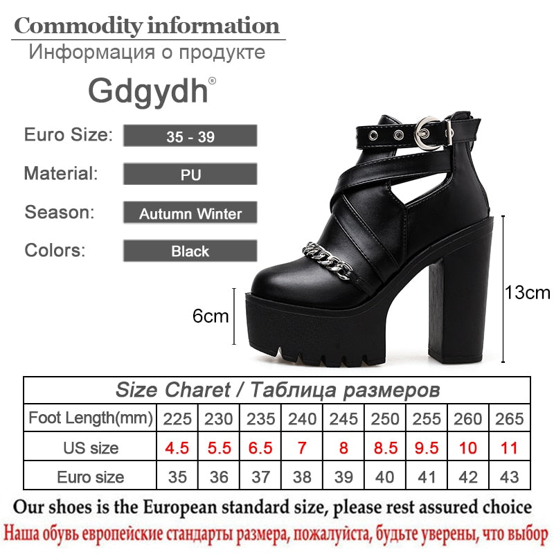 Fashion Chain Women Shoes Zipper Square High Heel Ankle