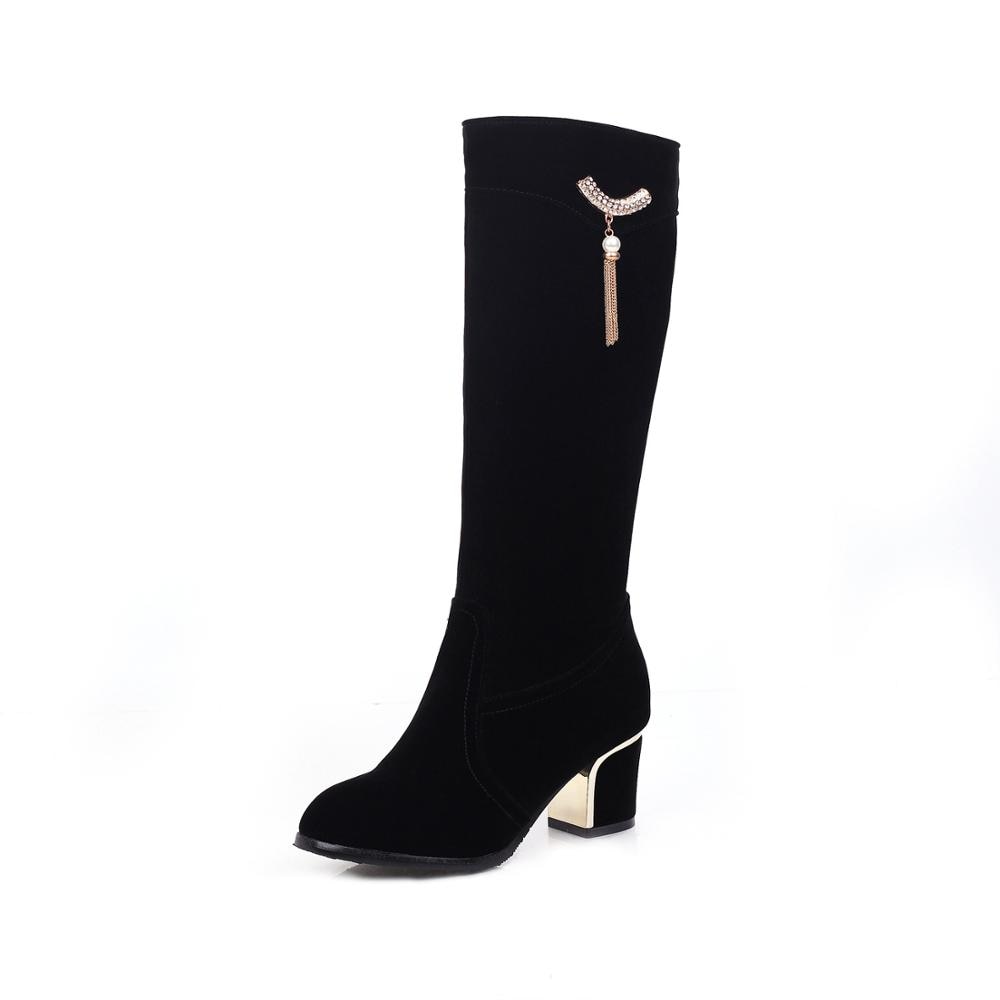 Female High Quality Knee High Boots Women Pu Leather Knee Winter Boots