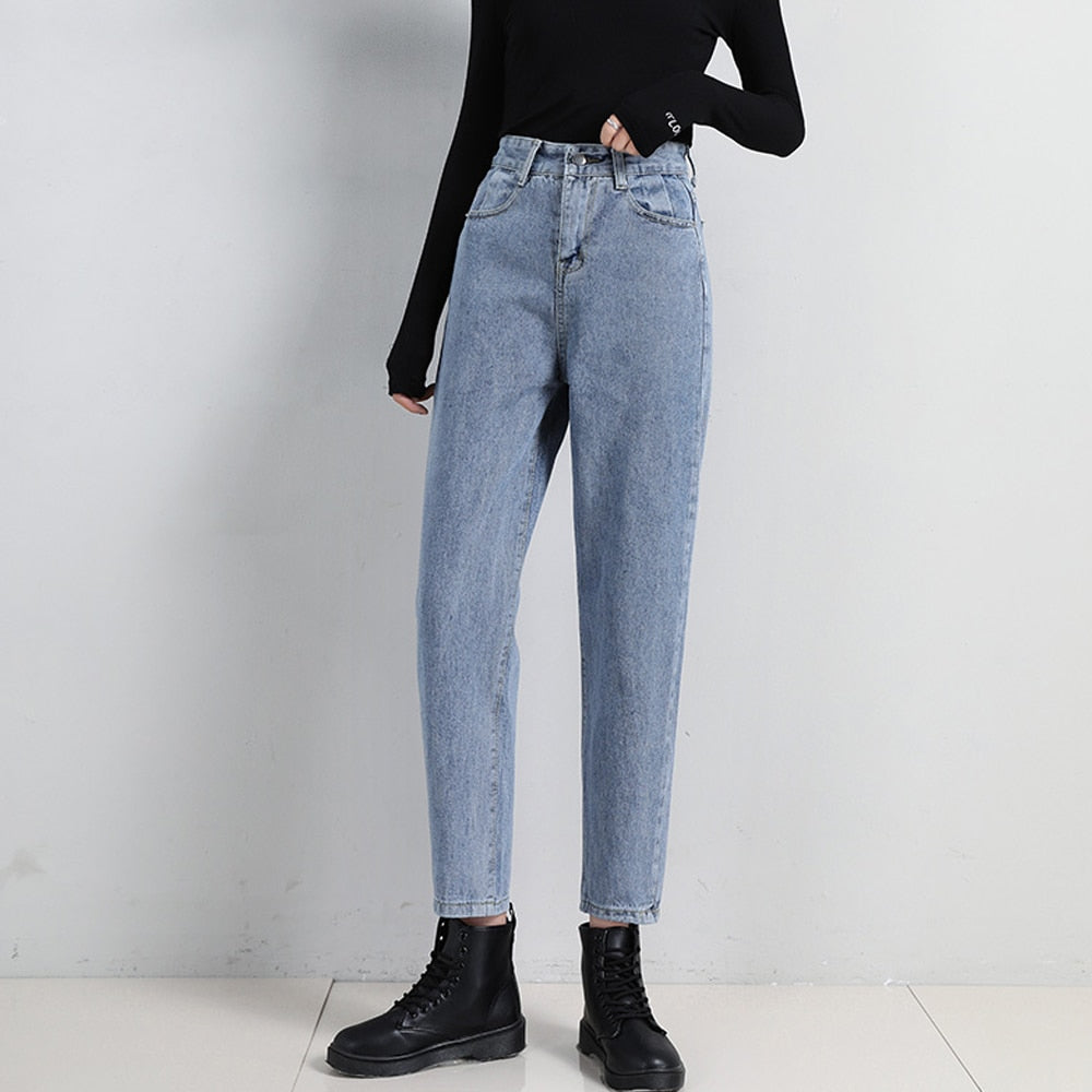 Mom Jeans Women's Plus Size Loose High Waist Denim Pants Vintage BF Style