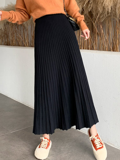 Knitted Long Maxi Skirt Women Fall Winter Casual Solid Thick Warm