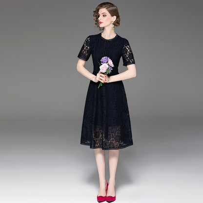 spring and summer new women square lace spell lace A word dress
