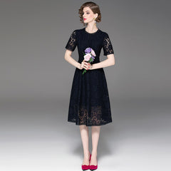 spring and summer women square lace spell lace A word dress