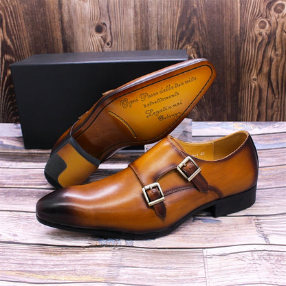 Size 6 To 13 Mens Dress Shoes Genuine Leather Monk Strap Buckle Brown