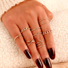 Women Twist Pearl Pearl Rings Set Fashion Geometric Hollow Crystal Ring