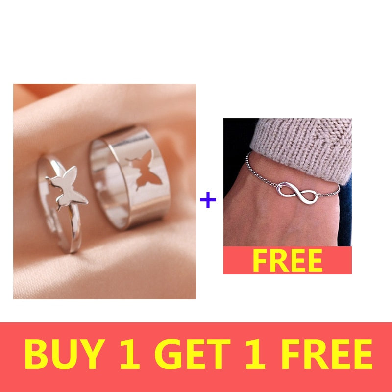 Silver Color Butterfly Rings For Women Men Lover Couple Ring Set Friendship