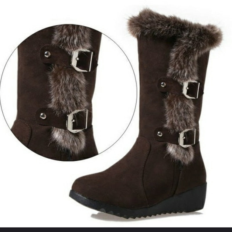 Winter Women Boots Casual Warm Fur Mid-Calf Boots shoes Women Slip-On