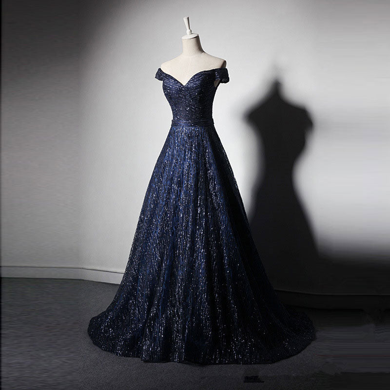 Evening wear Dresses: Beauty-Emily V Neck Off The Shoulder Evening Dresses