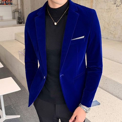Velvet Wedding Dress Coat Mens Blazer Jacket Fashion Casual Suit Jacket
