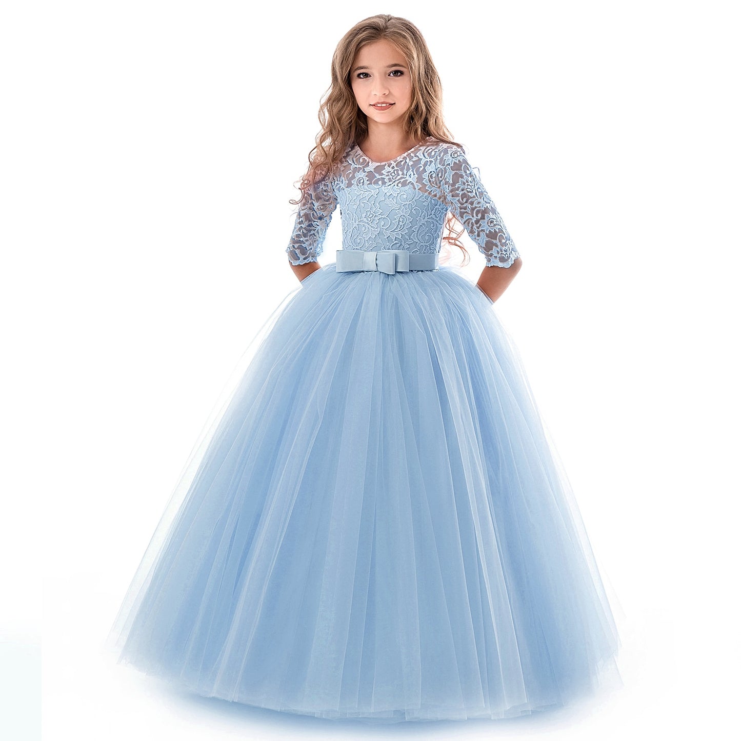 Vintage Flower Girl Princess Dress For Weddings Summer Kid Formal Bow Long