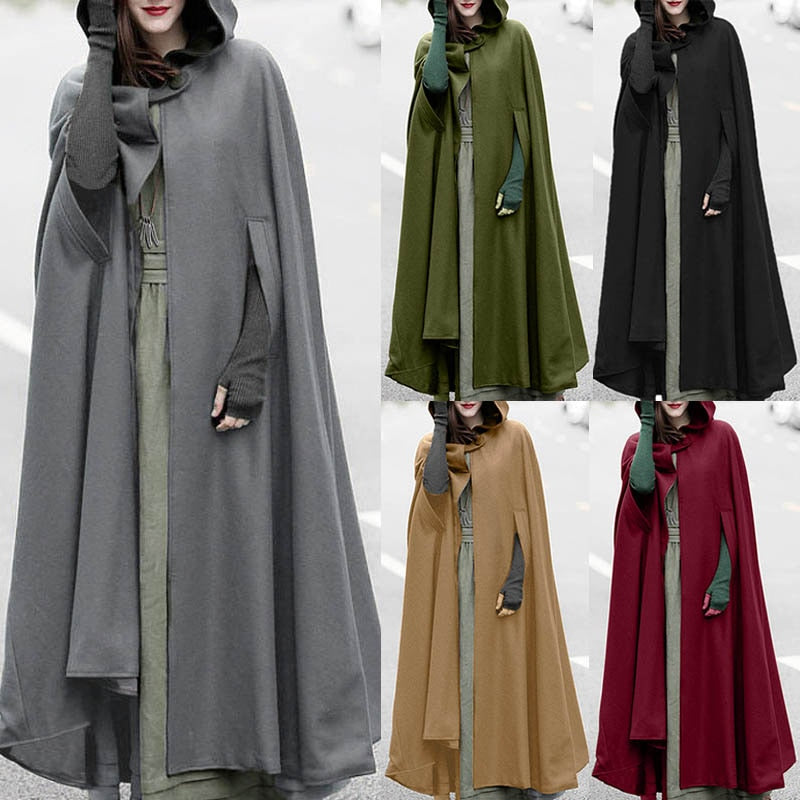 Women Autumn Winter Hoodies Long Cape Cloak Casual Hooded Coat