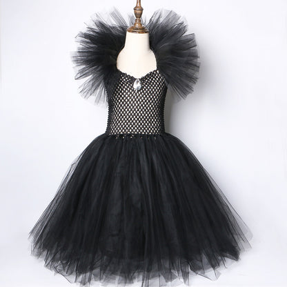Solid Black Halloween Costumes Kids Girls Tutu Dress Ankle Length