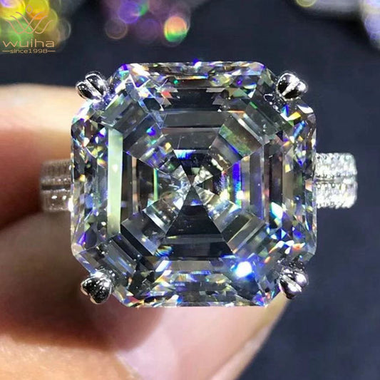 Luxury Solid 925 Sterling Silver 3EX Asscher Cut 10CT VVS D Color Created