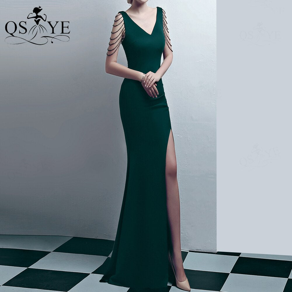 Homecoming Dresses: Red Long Prom Dress Stretch Beading Straps Evening Dress