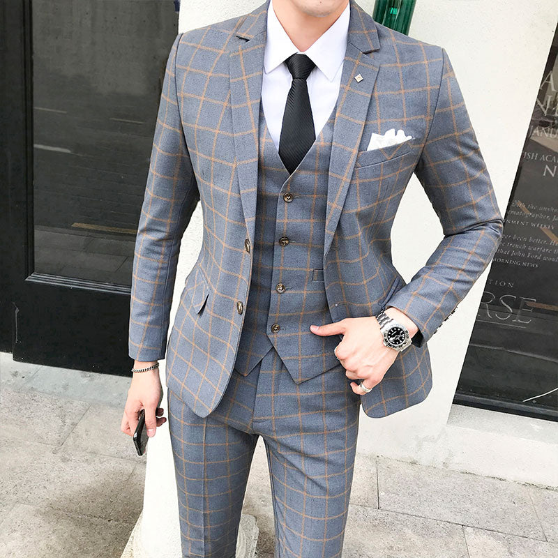 Tuxedo for Mens: Men Dress Blazers Pants Vest 3 Piece Set Male Wedding Autumn