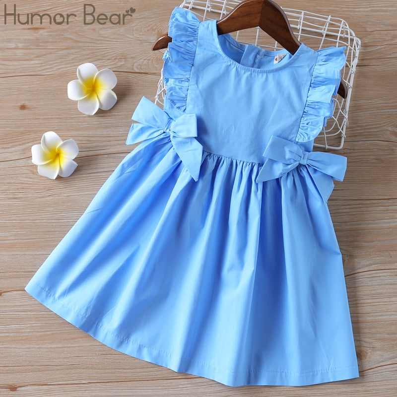 Humor Bear Fashion Girls Dresses Cotton Woven Sling Short Sleeve Baby Girl