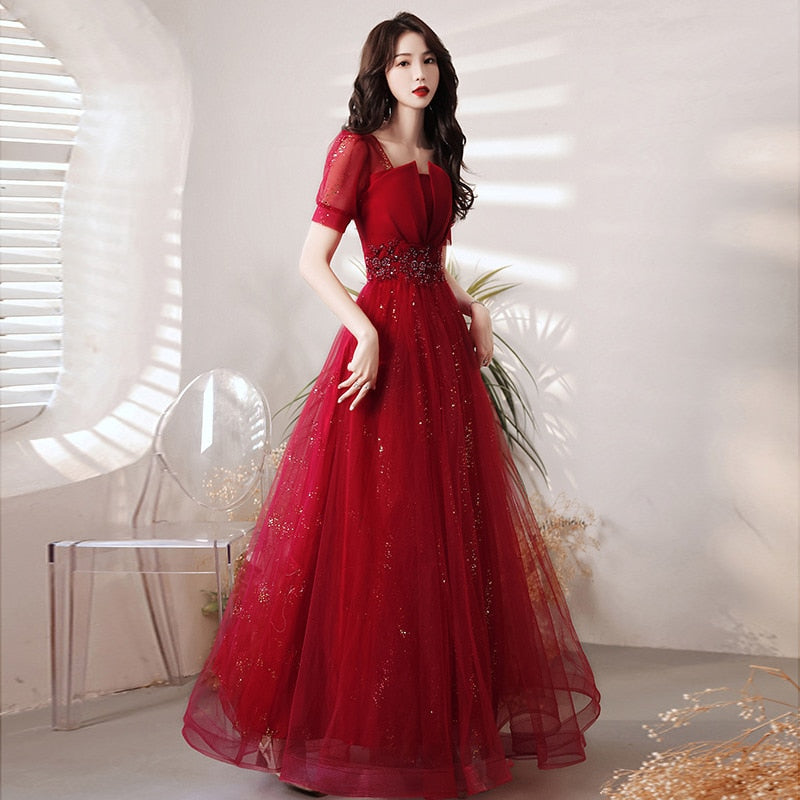 Homecoming Dresses: Burgundy Ball Gown Elegant Beaded Long Party Dress