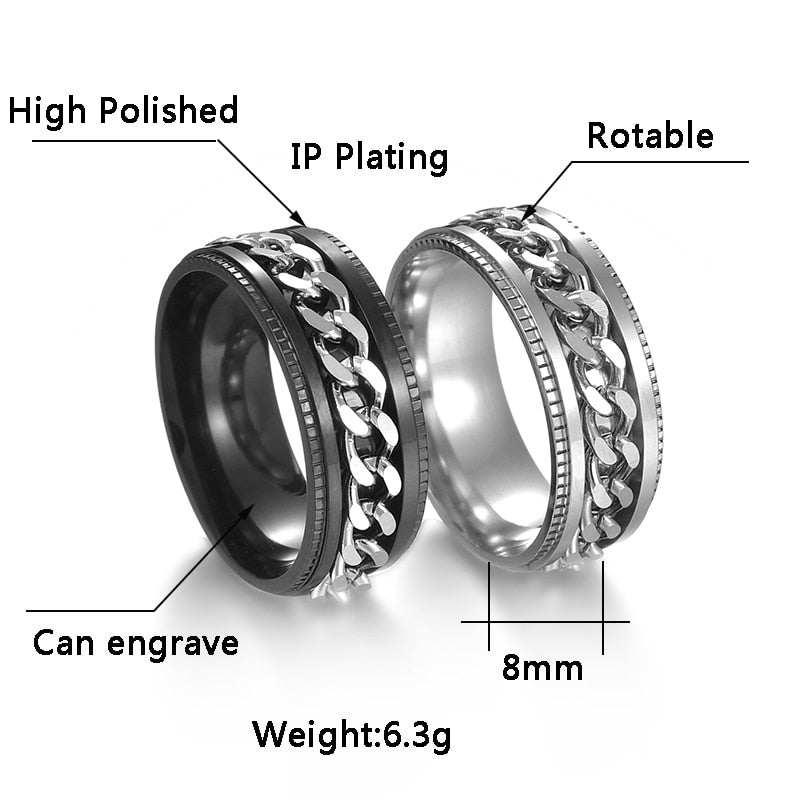 Cool Stainless Steel Rotatable Men Couple Ring High Quality Spinner Chain Rotable