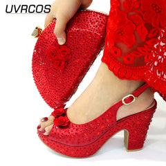 Italian Design Red Color Ladies Shoe with Matching Bag Set