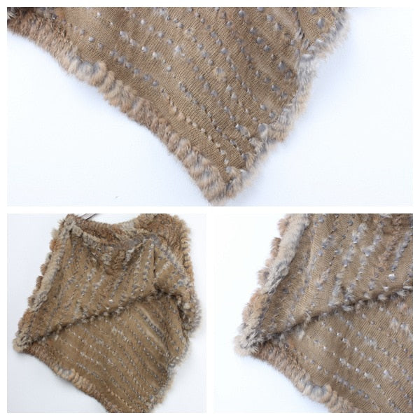 Real Fur Knitted Natural Fur Poncho Vest Fashion Wrap Coat Shawl