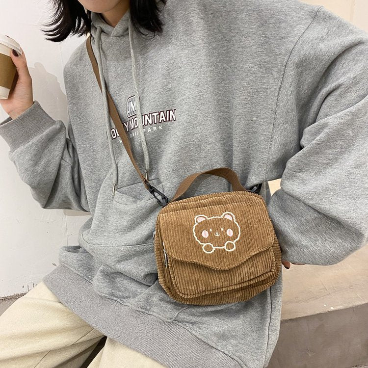 Women Canvas Zipper Bag Preppy Style Student Tote Shoulder Messenger Bag