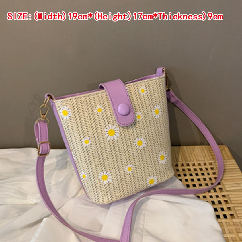 Small Straw Bucket Bags For Women Summer Crossbody Bags Lady Travel