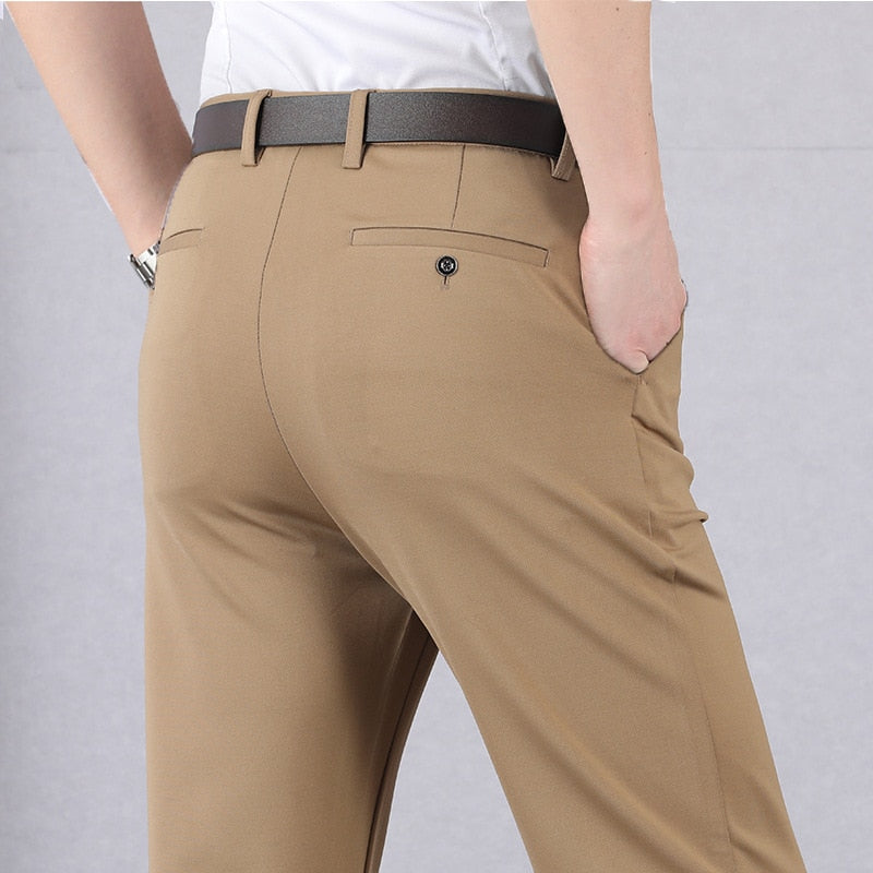 Slim High Stretch Men Casual Pants Summer Classic Solid Color
