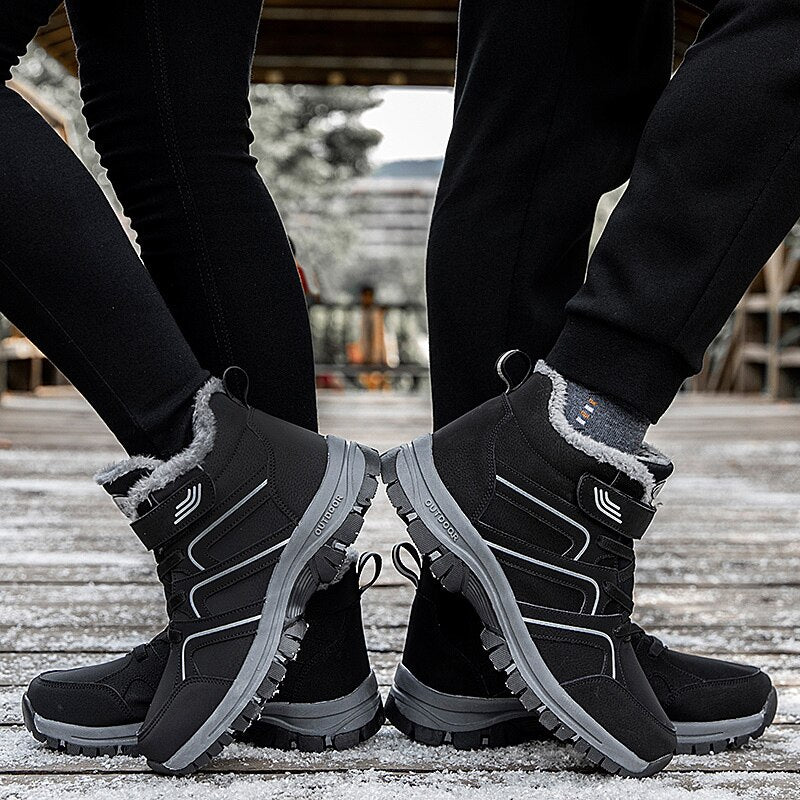 Winter Women Men Boots Plush Leather Waterproof Sneakers