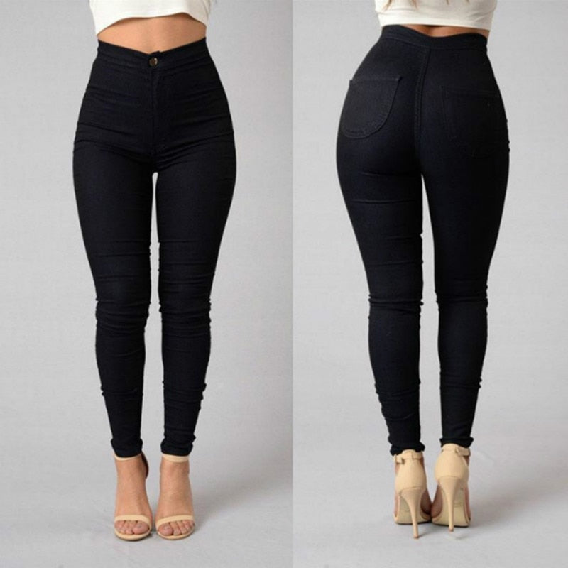 Solid Color Skinny Jeans Woman White Black High Waist Render Jeans Vintage