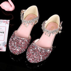 Girls Glitter Sandals Children's High Heels Shoes Kids Performance