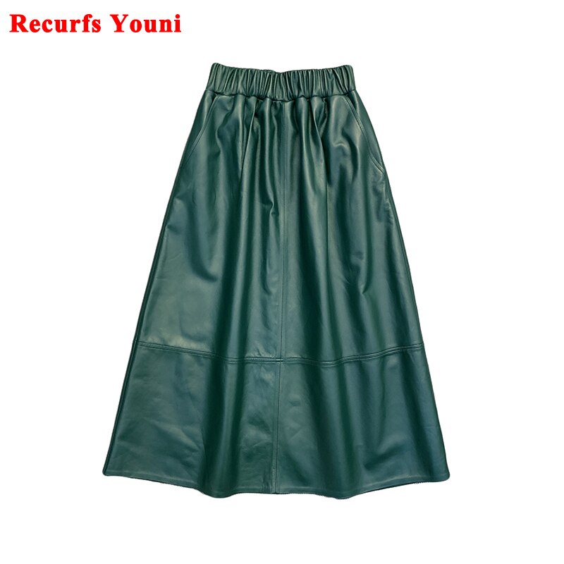 Jupe Longue Femme Women Genuine Leather Harajuku High Elastic Waist