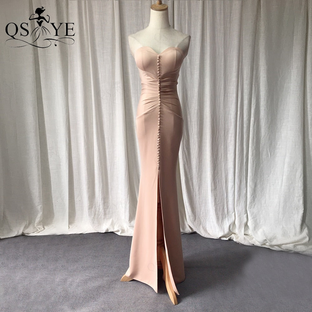 Homecoming Dresses: Champagne Mermaid Long Prom Dress Elastic Ruched