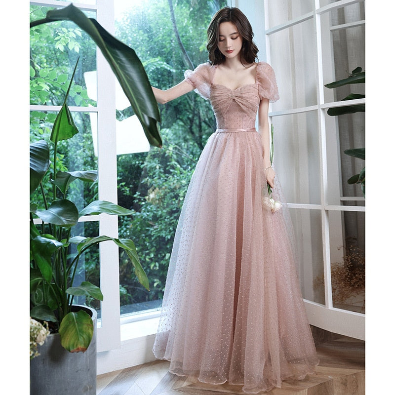 Evening wear Dresses: Gown for Women Party Night Puff Sleeve Cute Prom Dresses