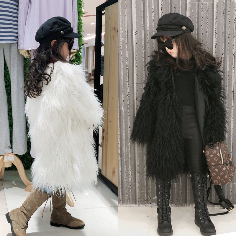 Winter Girls Parka Fur Coat Loose Long Overcoat Children Thick Warm
