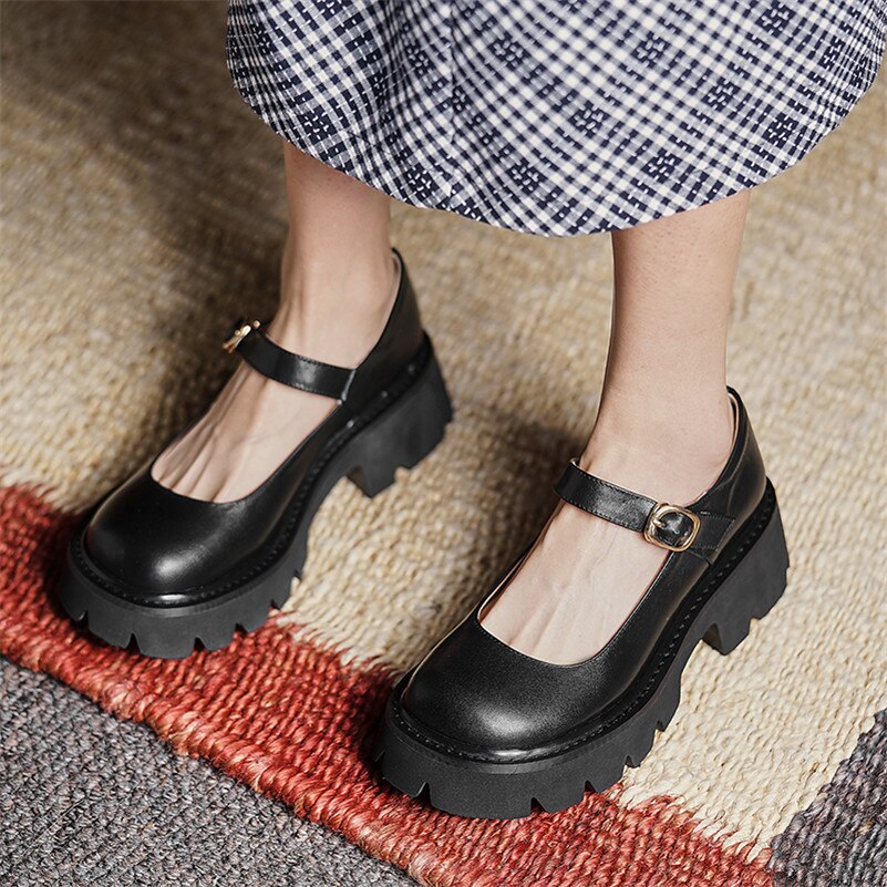 Matching Shoes and Bags: Mary Janes Shoes Women Natural Genuine Leather