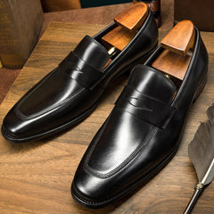 Hanmce Genuine Leather Shoes New British High Top Formal Wedding Slip On Loafers Men