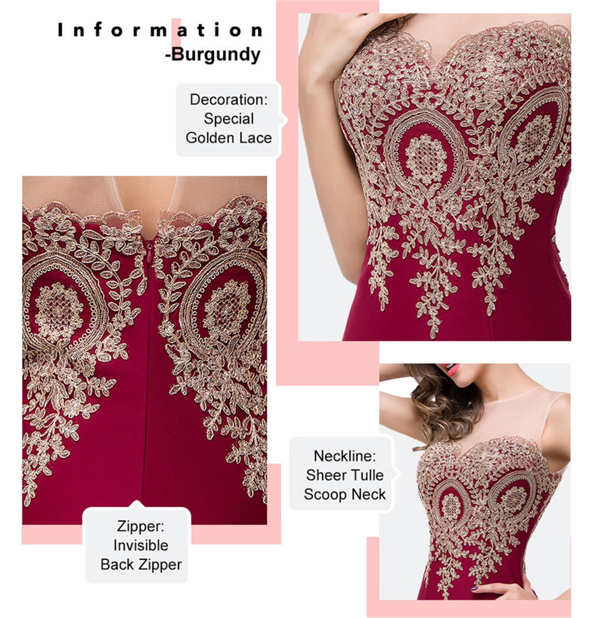 Homecoming Dresses: Appliques Burgundy Mermaid Lace Long Prom Dresses
