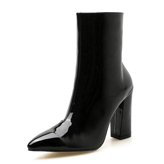 Fashion Gold Silver Patent Leather Women Ankle Boots Pointed Toe