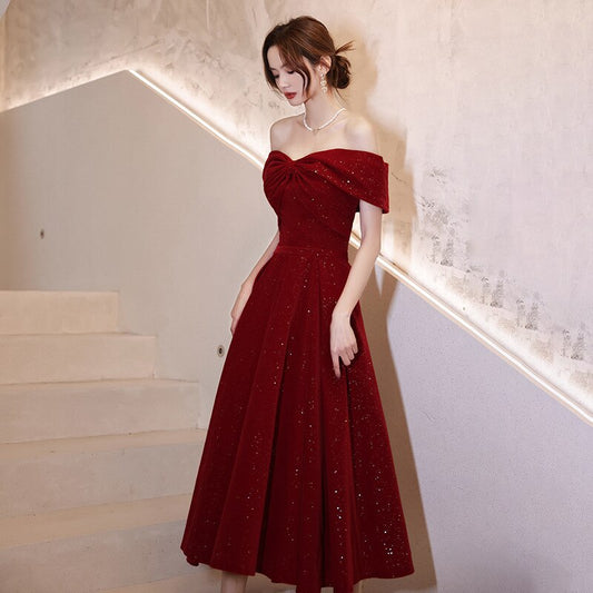 Burgundy Off The Shoulder Evening Dress Elegant Engagement Dresses Female