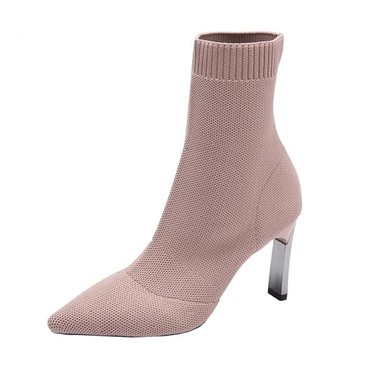 Metal Blade Heels Socks Boots Women Stretch Fabric Elastic Stilettos Heel