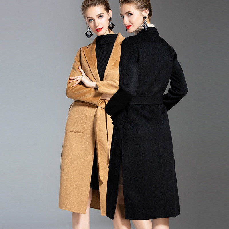European and American water wave cashmere coat women medium