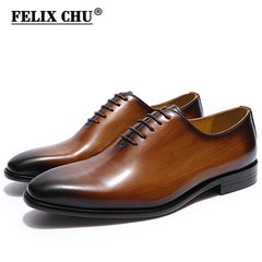 Men Real Leather Wholecut Oxford Shoes Classic Dress Shoes Brown Black Hand-Painted Office Formal Business Man Shoes