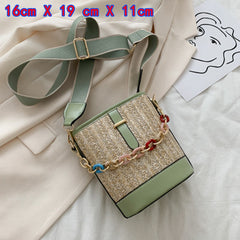Small Straw Bucket Bags For Women Summer Crossbody Bags Lady Travel